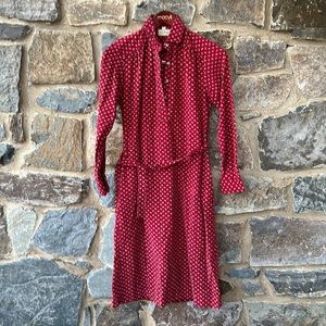 L. L. Bean Vintage Long Sleeve Paisley Print Corduroy Dress in Red Shirt Size 10